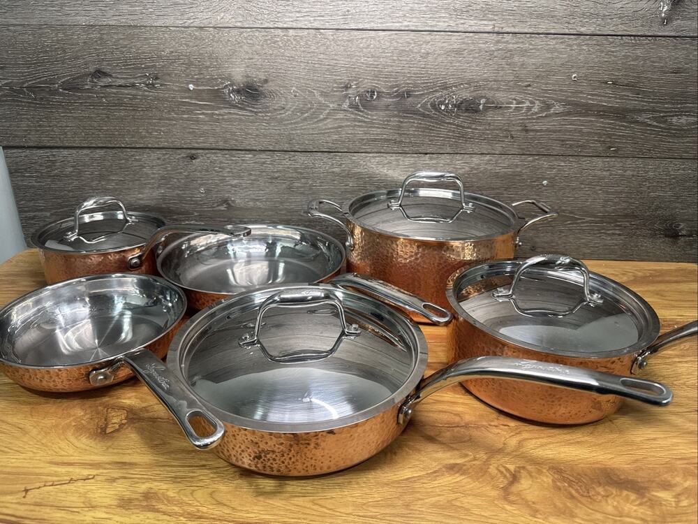 Lagostina Martellata Hammered Copper Pots & Pans Cookware 10 Piece Set